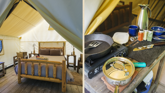 Comforts of home. Beaver Island Retreat Safari Tent with Amenities.