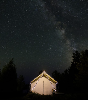 Milky Way over Beaver Island Retreat private Safari Tent.