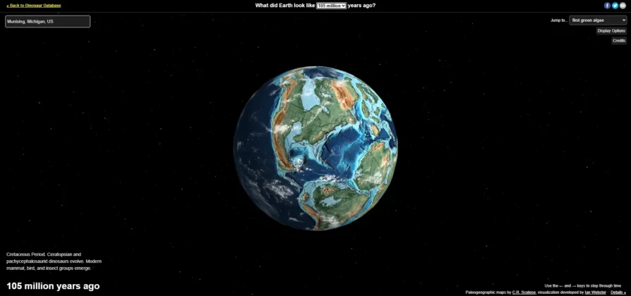 The red dot indicates where Pictured Rocks was located 105M years ago.