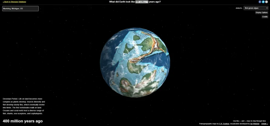 The red dot indicates where Pictured Rocks was located 400M years ago.