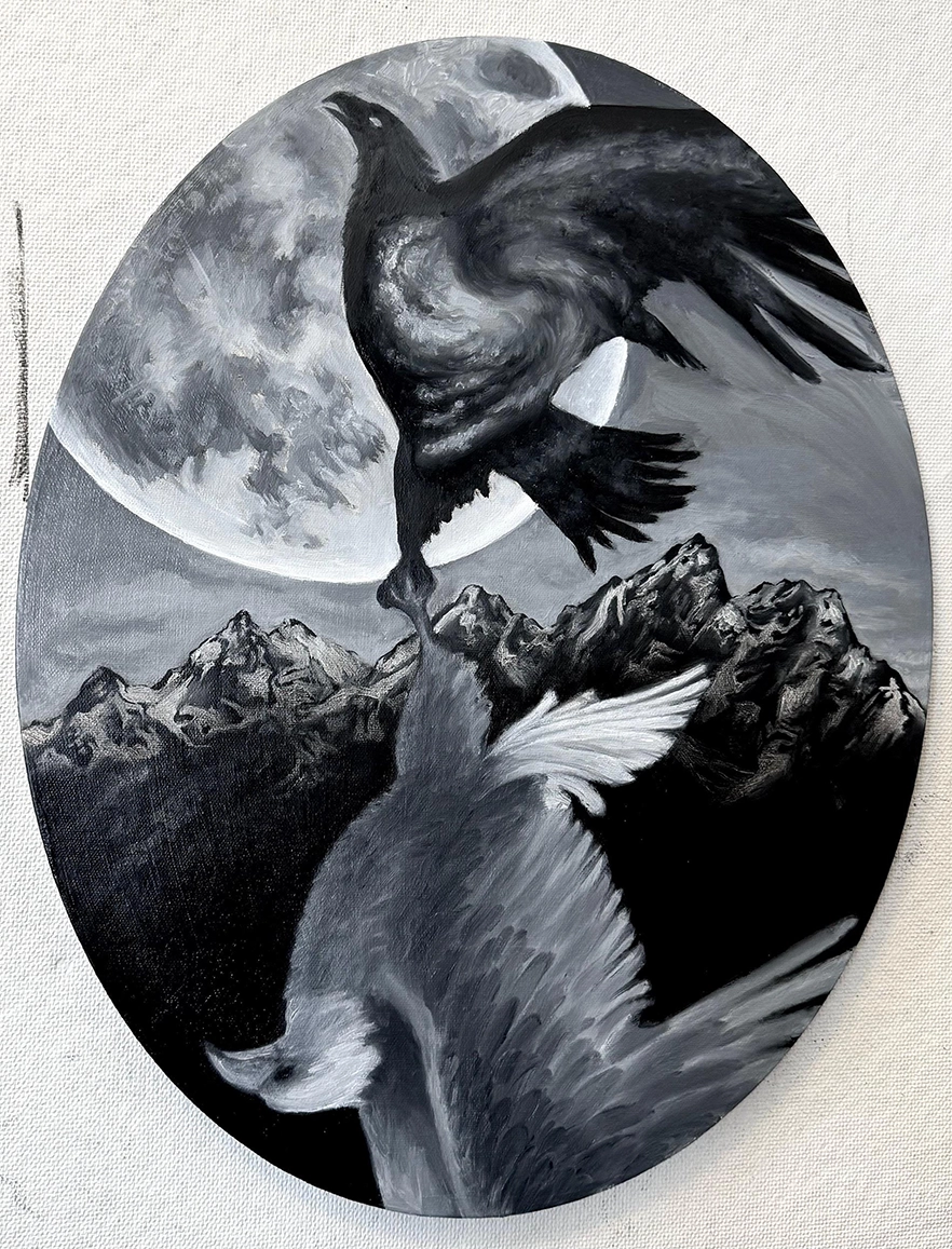 Black-and-white artwork by Kaylyn Inda