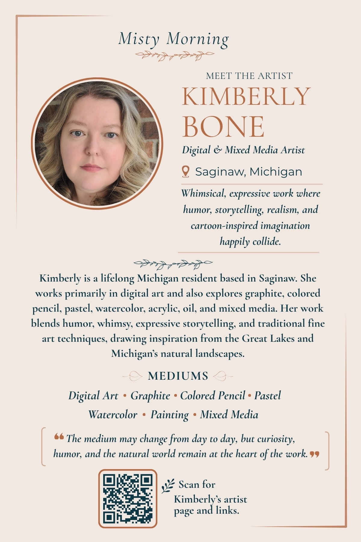 Misty Morning artist biography card back for Kimberly Bone